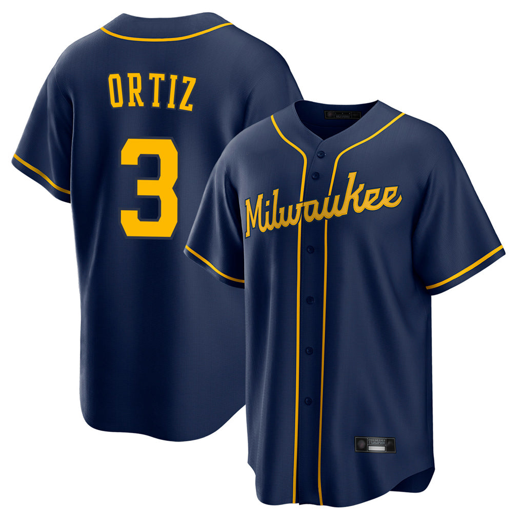 M.Brewers #3 Joey Ortiz Player Navy Home Game Qdoa Stitched Jerseys