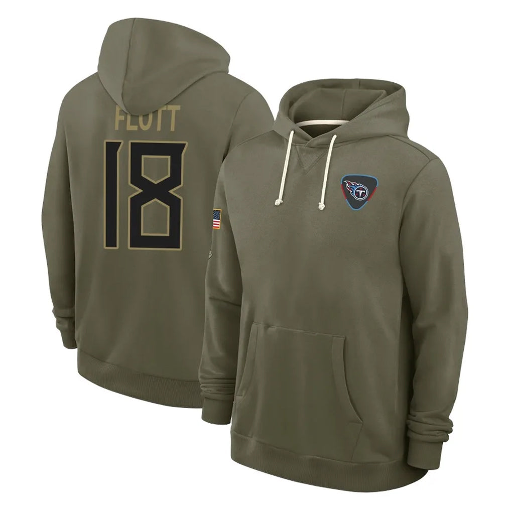 T.Titans #18 Cor'Dale Flott Player Olive Salute to Service Hoodies Home Game Qdoa Stitched Jerseys