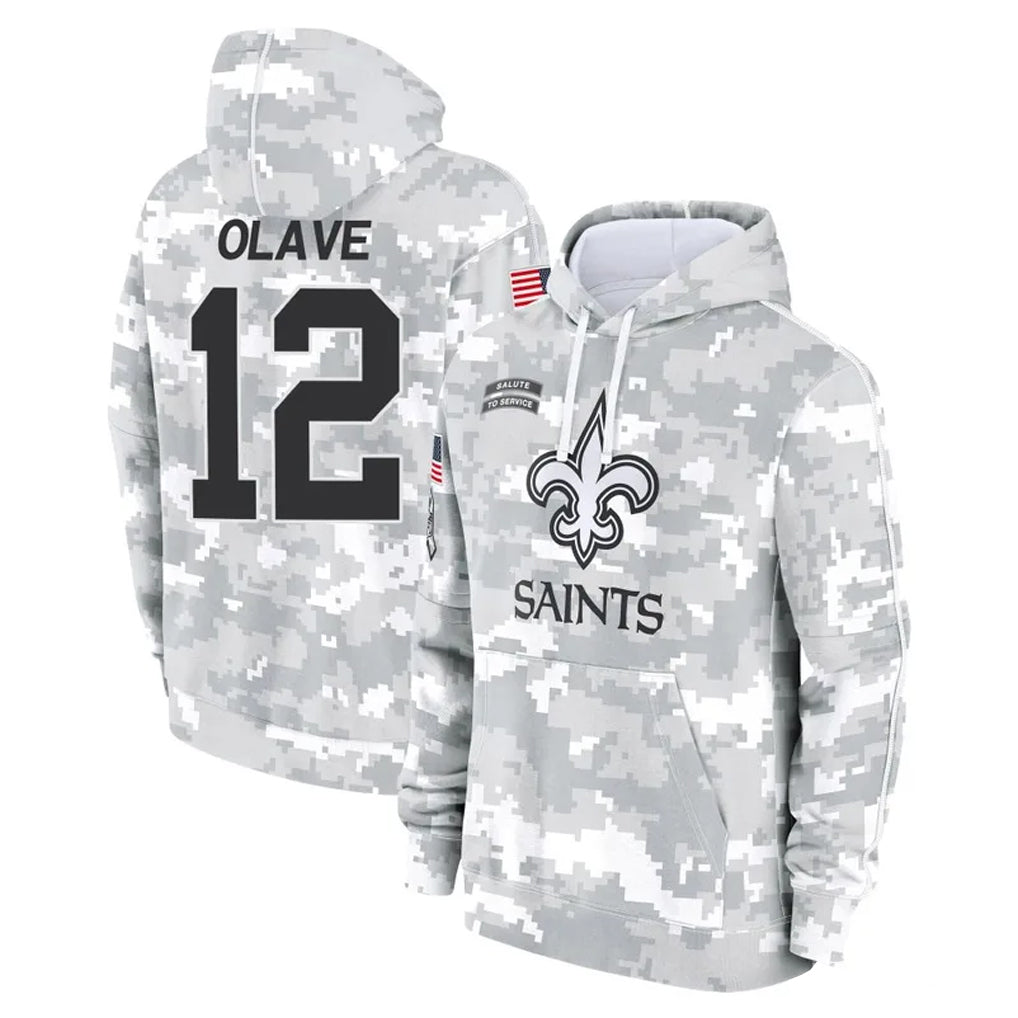 NO.Saints #12 Chris Olave Player Arctic Camo Salute to Service Pullover Hoodies Limited Game Qdoa Stitched Jerseys