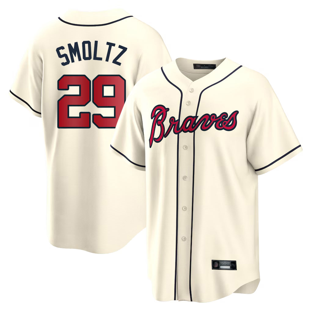 A.Braves #29 John Smoltz Player Cream Home Game Qdoa Stitched Jerseys