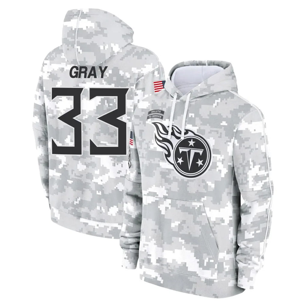 T.Titans #33 Cedric Gray Player Camo Arctic Salute to Service Pullover Hoodies Home Game Qdoa Stitched Jerseys