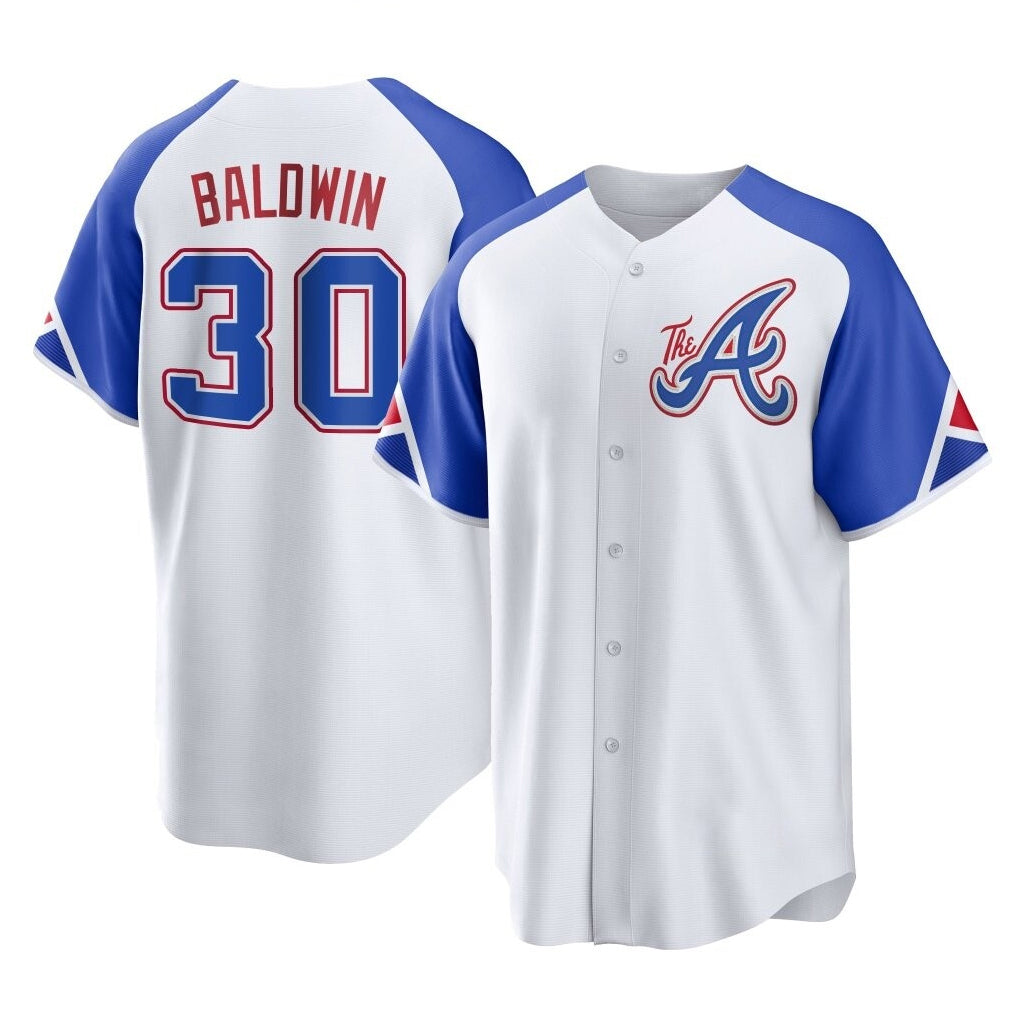 A.Braves #30 Drake Baldwin Player White City Connect Home Game Qdoa Stitched Jerseys