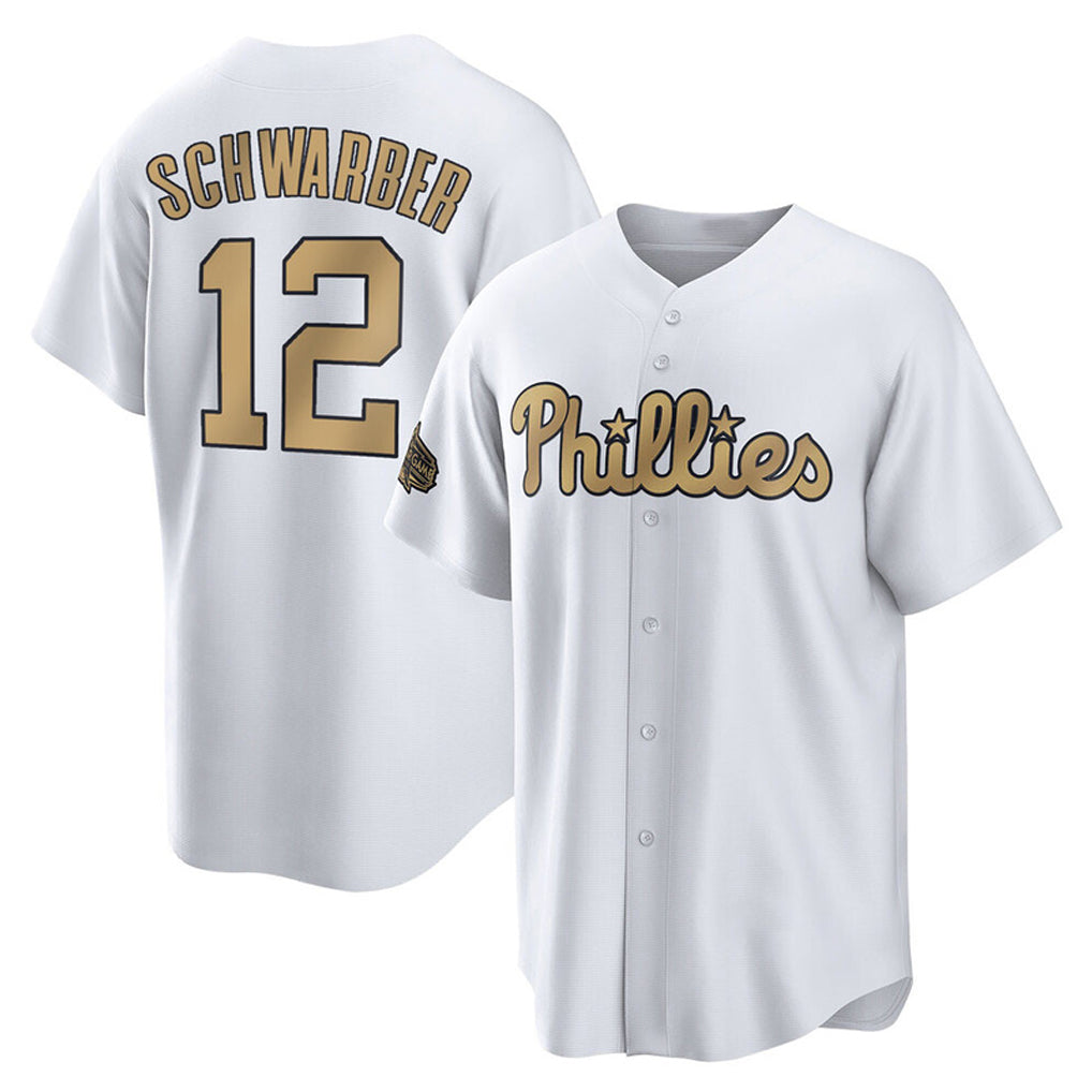 P.Phillies #12 Kyle Schwarber Player Gold All-Star Home Game Qdoa Stitched Jerseys