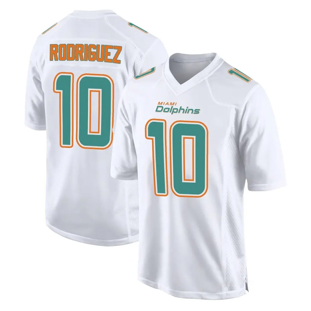 M.Dolphins #10 Jacob Rodriguez Player White Fashion Home Game Qdoa Stitched Jerseys
