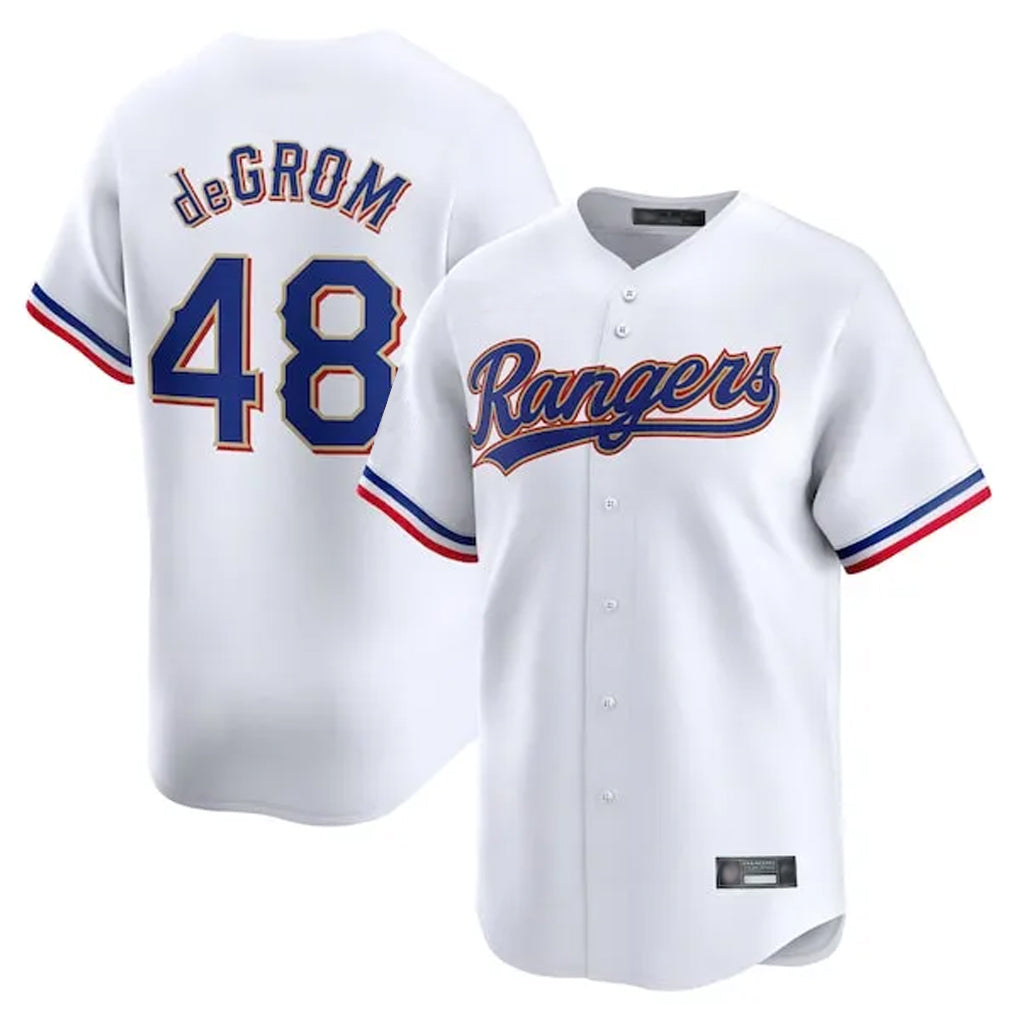 T.Rangers #48 Jacob deGrom Player White Gold Collection Limited Edition Qdoa Stitched Jerseys
