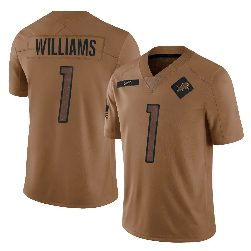 D.Lions #1 Jameson Williams Player Brown Salute To Service Limited Qdoa Stitched Jerseys