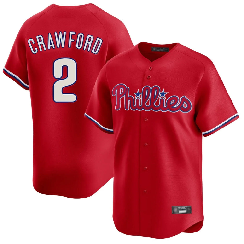 P.Phillies #2 Justin Crawford Player Red Home Limited Qdoa Stitched Jerseys