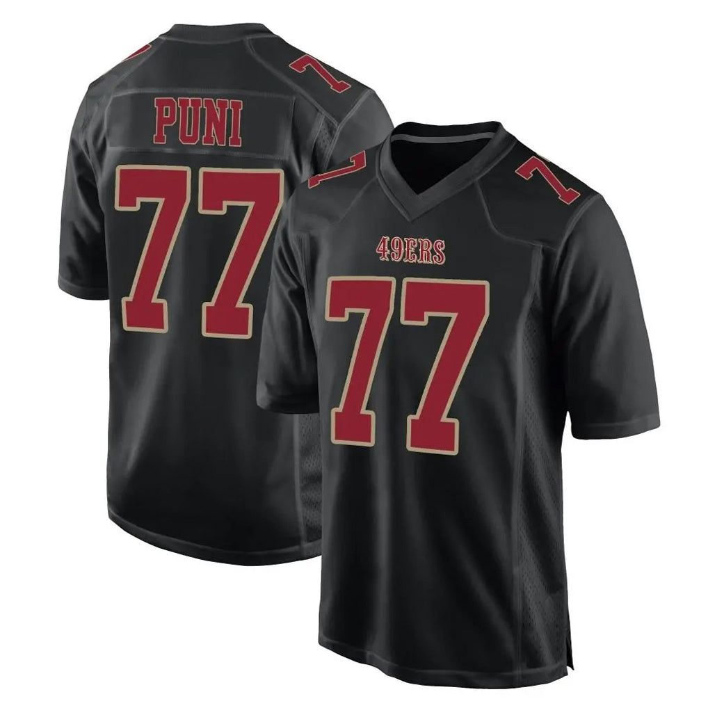 SF.49ers #77 Dominick Puni Player Black Fashion Home Game Qdoa Stitched Jerseys