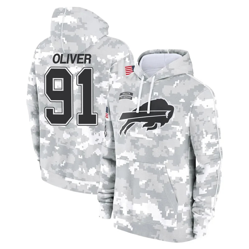 B.Bills #91 Ed Oliver Player Arctic Camo Salute to Service Hoodies Qdoa Stitched Jerseys