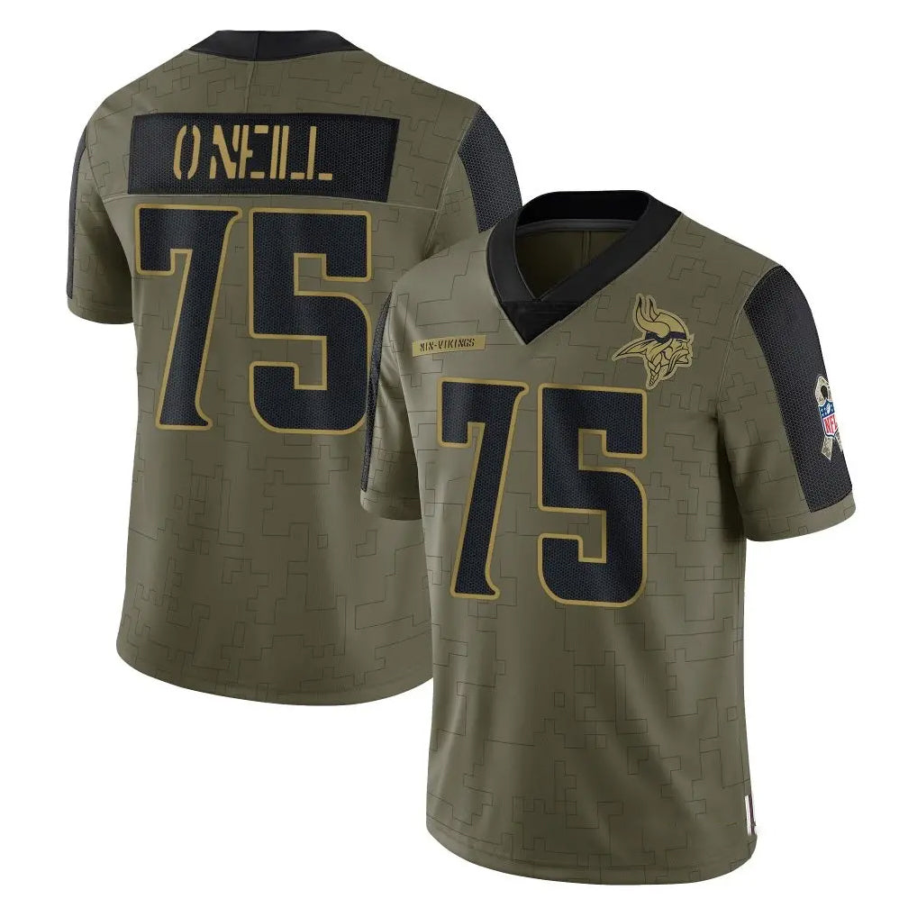 M.Vikings #75 Brian O'Neill Player Olive Salute To Service Limited Game Qdoa Stitched Jerseys
