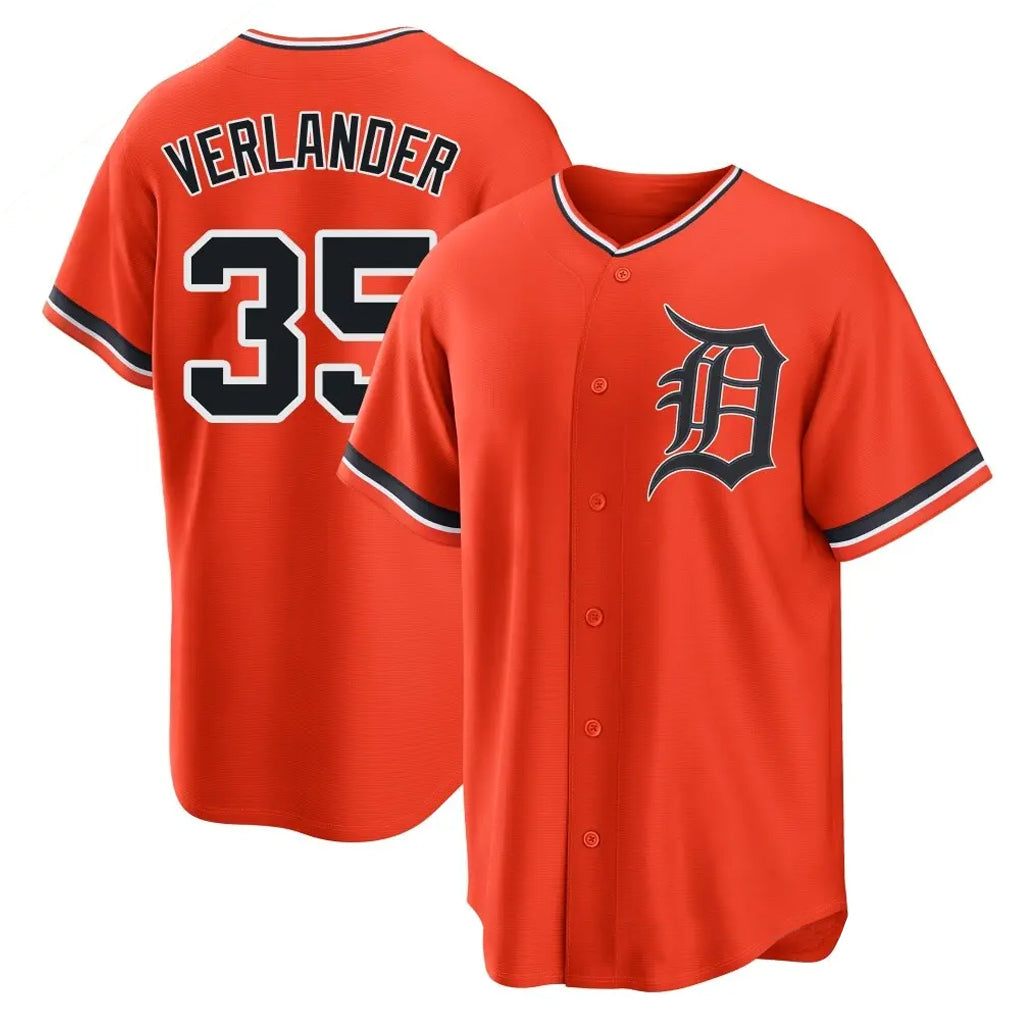 D.Tigers #35 Justin Verlander Player Orange Home Game Qdoa Stitched Jerseys