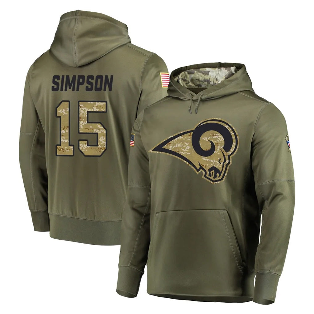 LA.Rams #15 Ty Simpson Player Olive Salute to Service Pullover Hoodies Home Game Qdoa Stitched Jerseys
