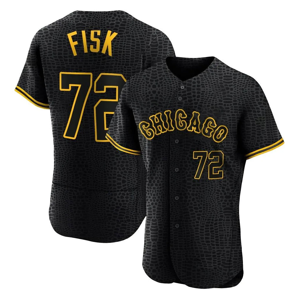 C.White Sox #72 Carlton Fisk Player Black Snake Skin City Limited Elite Home Qdoa Stitched Jerseys