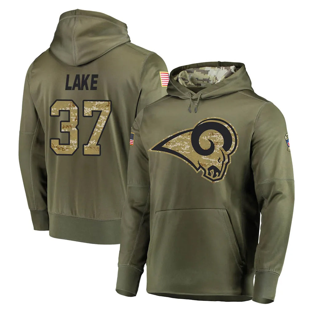 LA.Rams #37 Quentin Lake Player Olive Salute to Service Pullover Hoodies Home Game Qdoa Stitched Jerseys