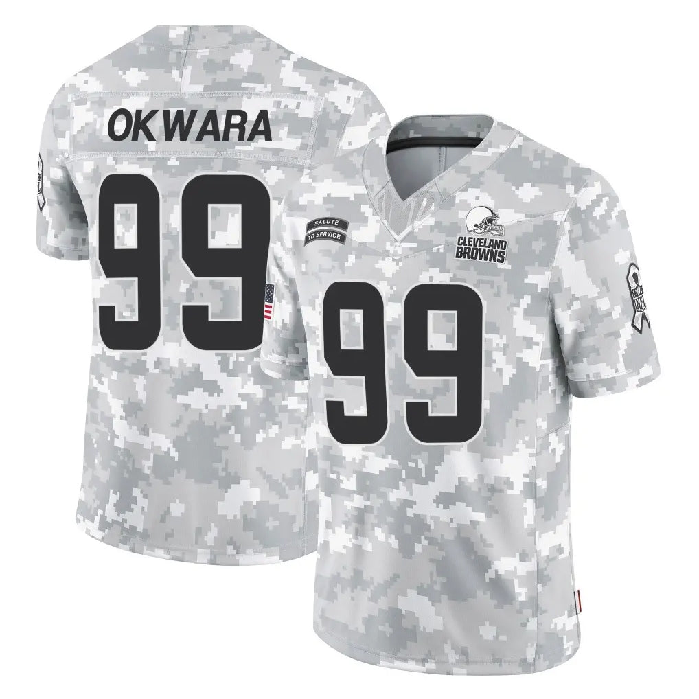 C.Browns #99 Julian Okwara Player Arctic Camo Salute to Service Limited Home Game Qdoa Stitched Jerseys