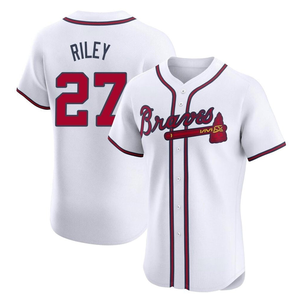 A.Braves #27 Austin Riley Player White Limited Elite Home Game Qdoa Stitched Jerseys