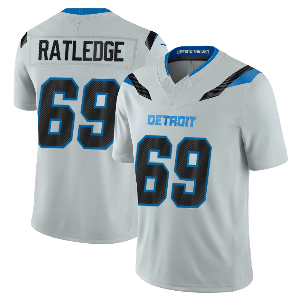 D.Lions #69 Tate Ratledge Player Silver Limited 2026 Rivalries Collection Home Game Qdoa Stitched Jerseys