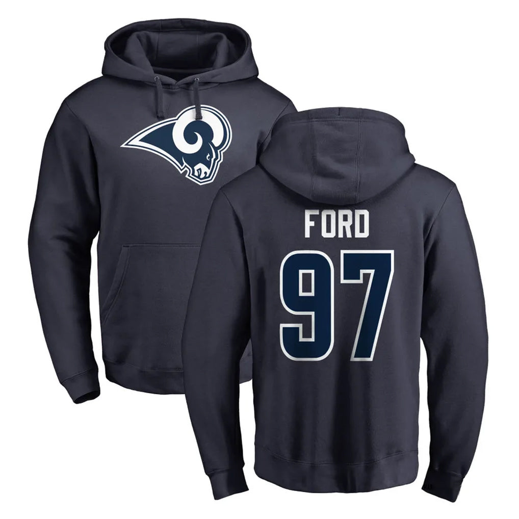 LA.Rams #97 Poona Ford Player Navy Pullover Hoodie Limited Game Qdoa Stitched Jerseys