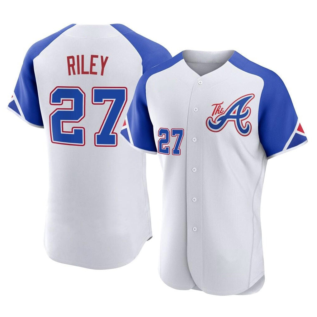 A.Braves #27 Austin Riley Player White City Connect Limited Elite Home Game Qdoa Stitched Jerseys