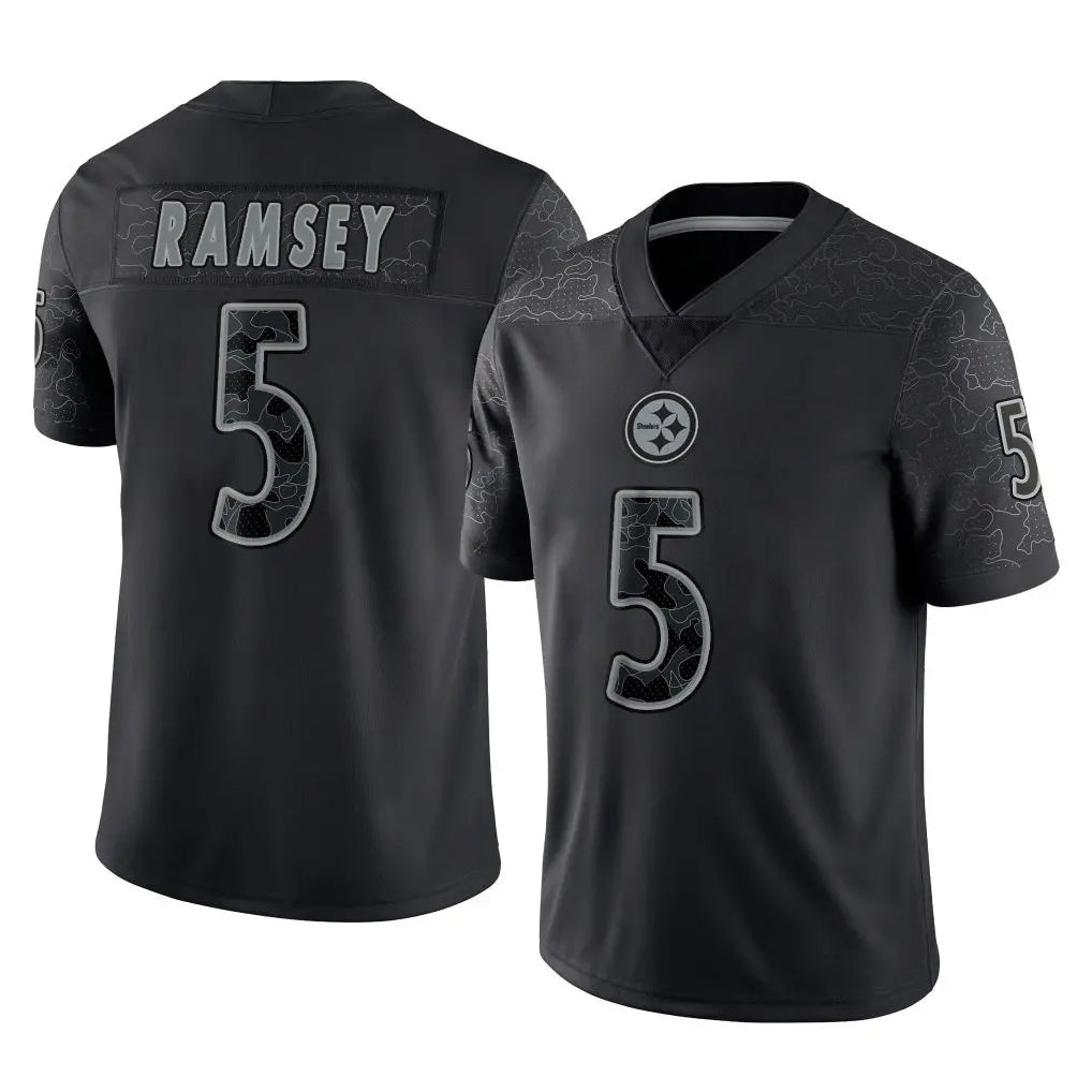 P.Steelers #5 Jalen Ramsey Player Black Reflective Limited Home Game Qdoa Stitched Jerseys