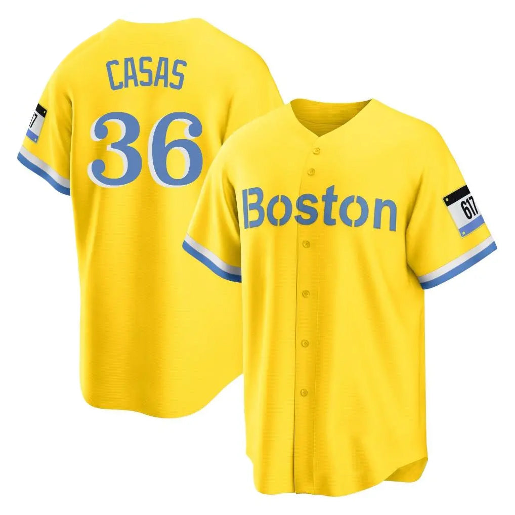 B.Red Sox #36 Triston Casas Player Yellow Home Game Qdoa Stitched Jerseys