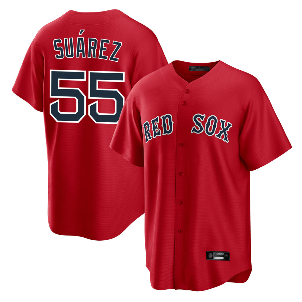 B.Red Sox #55 Ranger Su¨¢rez Player Red Home Game Qdoa Stitched Jerseys