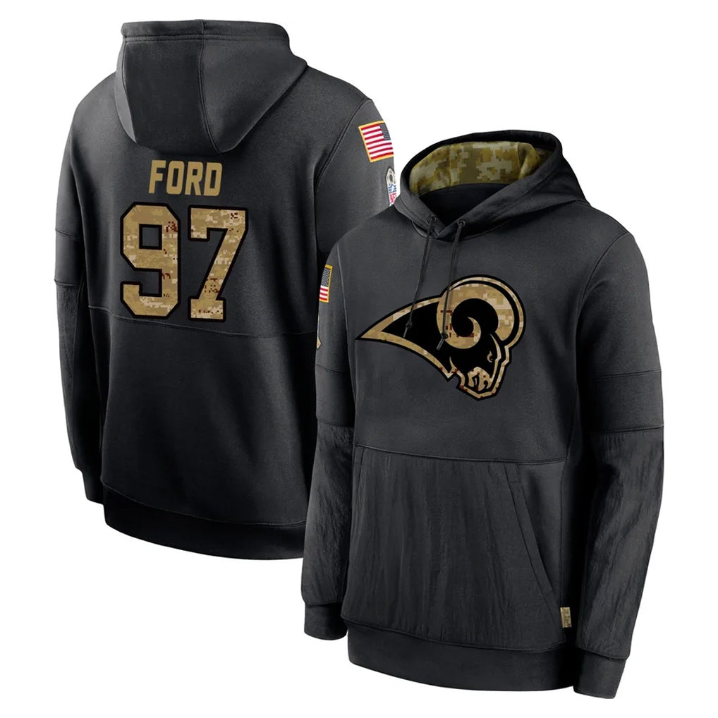 LA.Rams #97 Poona Ford Player Black Salute to Service Hoodies Limited Game Qdoa Stitched Jerseys