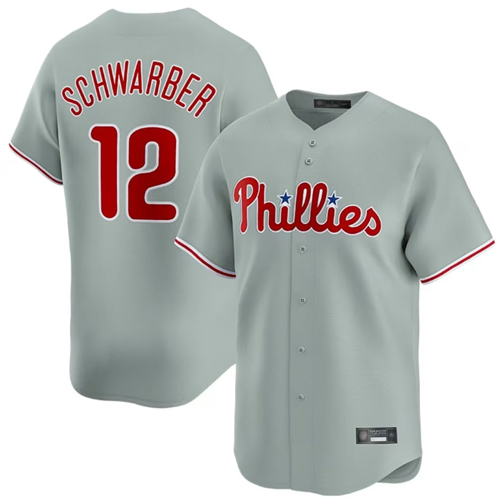 P.Phillies #12 Kyle Schwarber Player Gray Home Limited Qdoa Stitched Jerseys