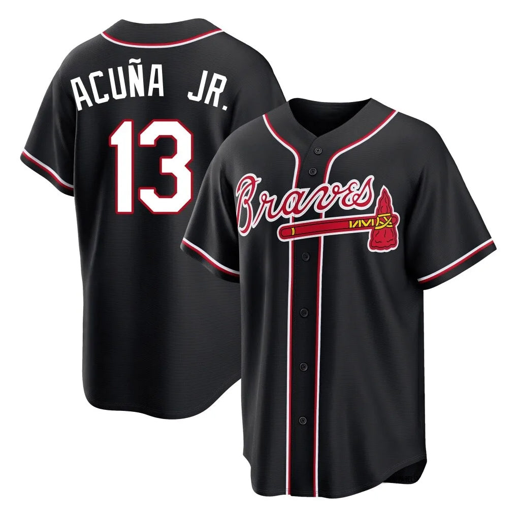 A.Braves #13 Ronald Acuna Jr Player Black Fashion Out Game Qdoa Stitched Jerseys