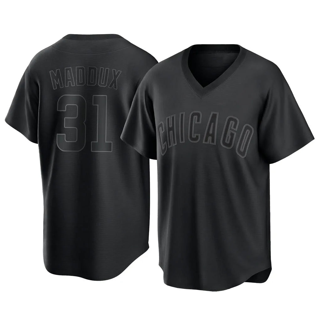 C.Cubs #31 Greg Maddux Player Black T-shirt Home Game Qdoa Stitched Jerseys