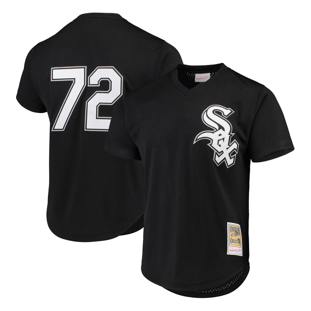 C.White Sox #72 Carlton Fisk Player Black Mitchell & Ness Cooperstown Collection Mesh Game Qdoa Stitched Jerseys