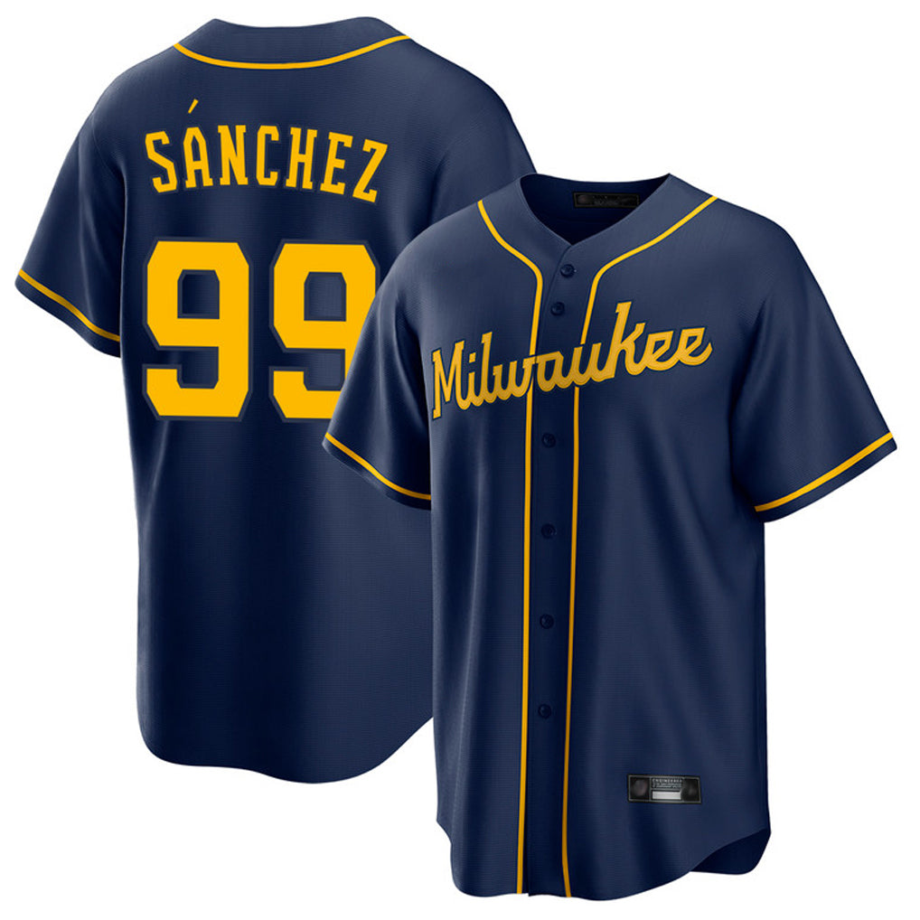 M.Brewers #99 Gary Sanchez Player Navy Home Game Qdoa Stitched Jerseys