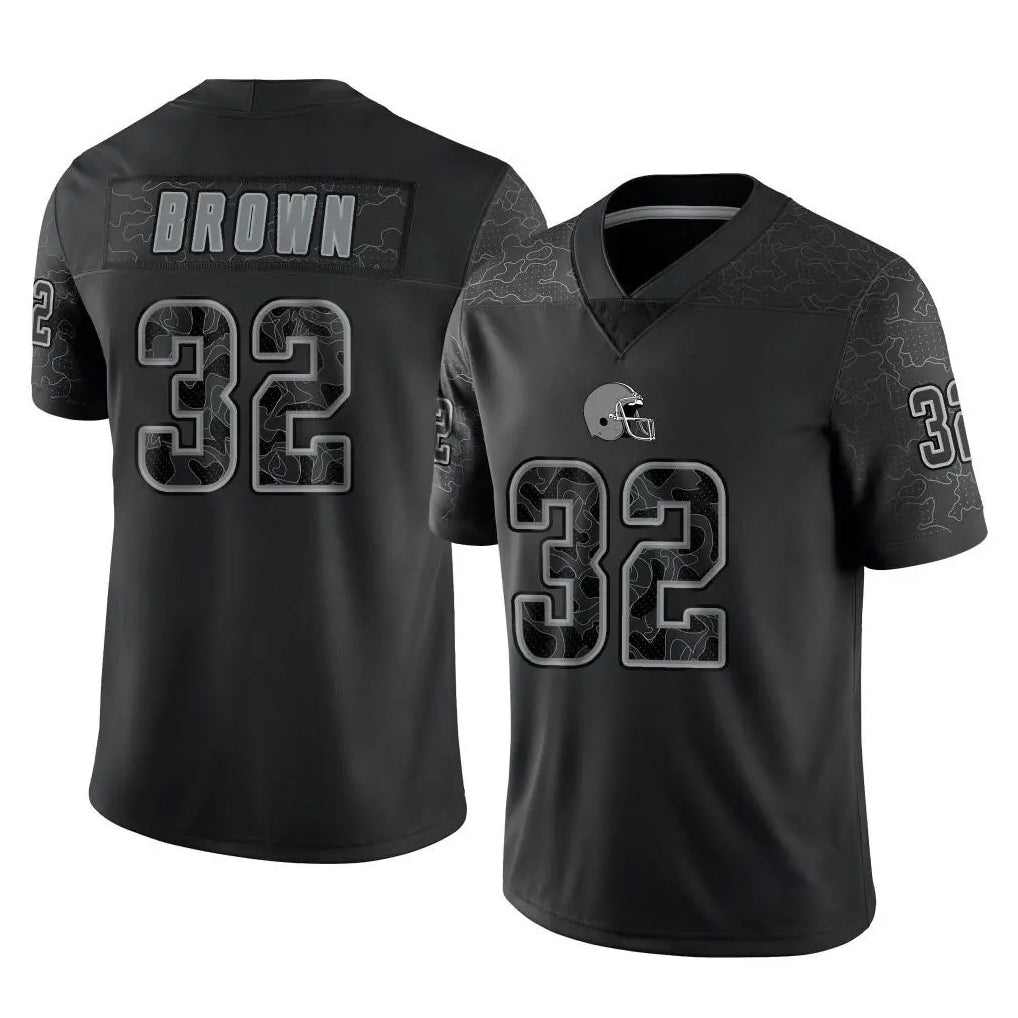 C.Browns #32 Jim Brown Player Black Reflective Home Game Qdoa Stitched Jerseys
