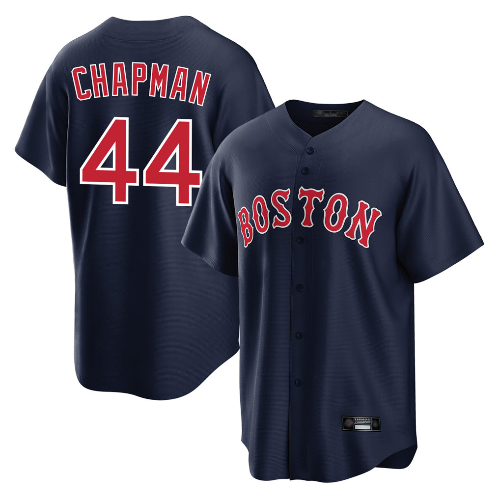 B.Red Sox #44 Aroldis Chapman Player Navy Home Game Qdoa Stitched Jerseys