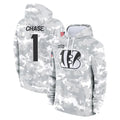 C.Bengals #1 Ja'Marr Chase Player Arctic Camo Salute to Service Pullover Hoodie Limited Qdoa Stitched Jerseys