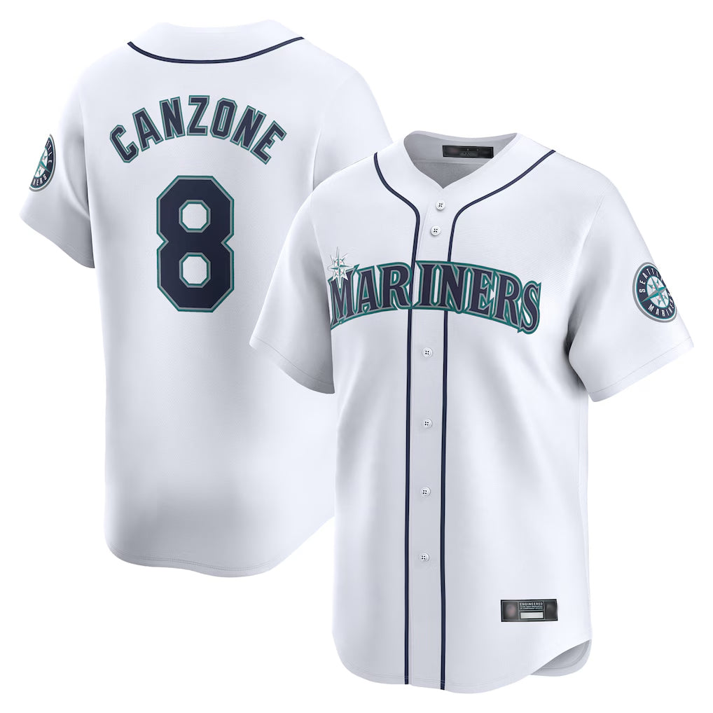 S.Mariners #8 Dominic Canzone Player White Home Limited Qdoa Stitched Jerseys