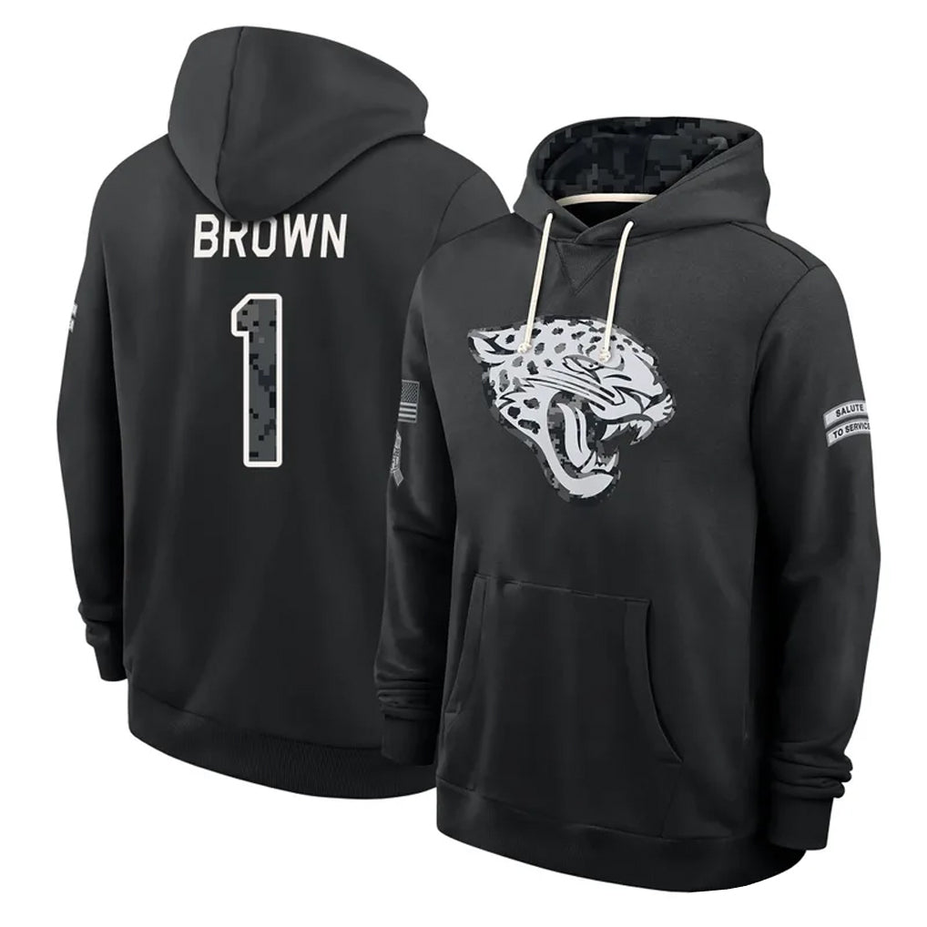 J.Jaguars #1 Montaric Brown Player 2026 Black Logo Pullover Hoodies Limited Game Qdoa Stitched Jerseys
