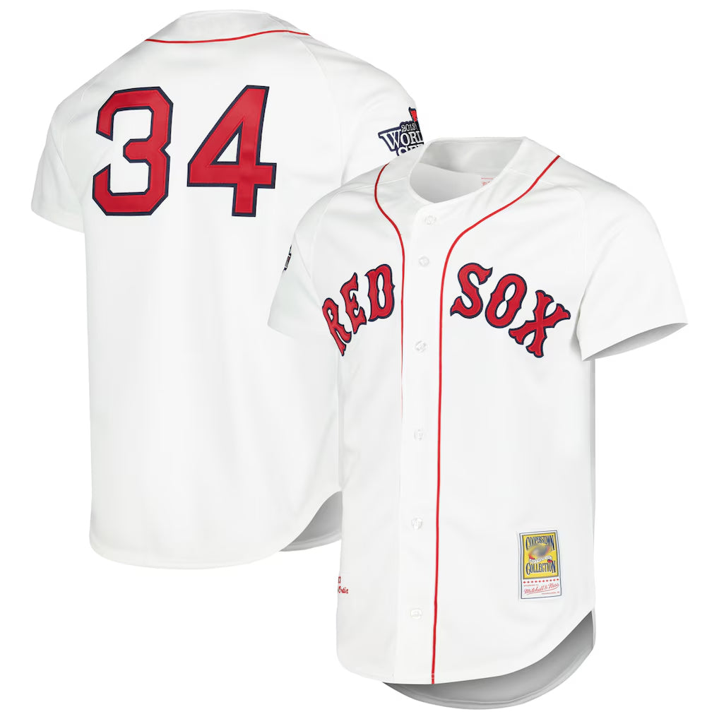 B.Red Sox #34 David Ortiz Player White Mitchell & Ness Cooperstown Collection Mesh Home Qdoa Stitched Jerseys