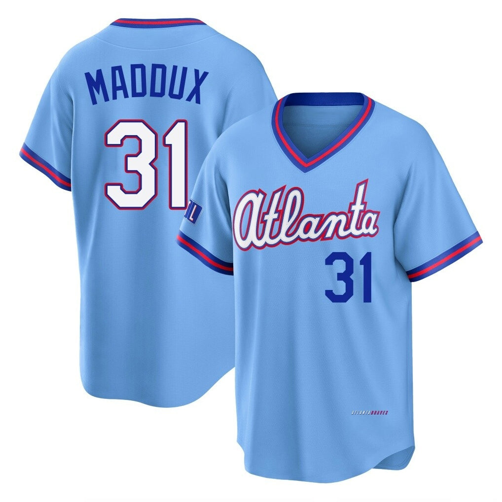 A.Braves #31 Greg Maddux Player Powder Blue 2026 City Connect T-shirt Home Game Qdoa Stitched Jerseys