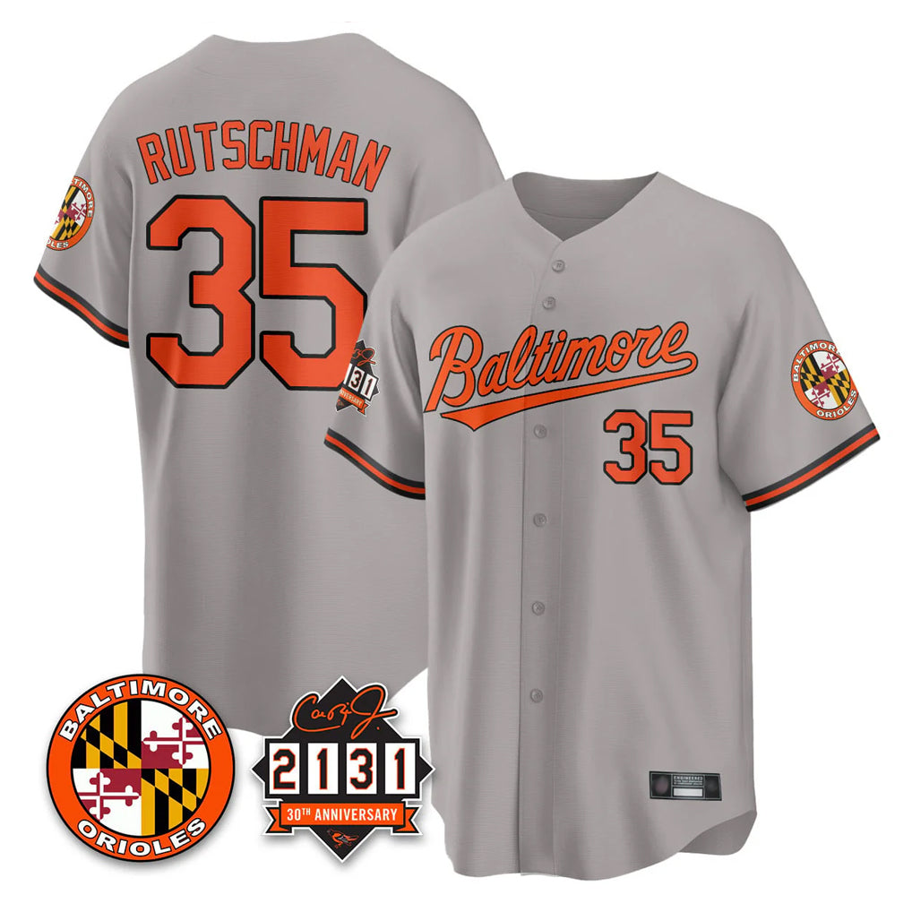 B.Orioles #35 Adley Rutschman Player Gray 30th Anniversary of 2131 Home Game Qdoa Stitched Jerseys