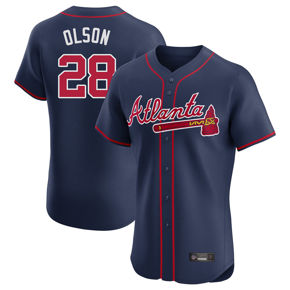 A.Braves #28 Matt Olson Player Navy Limited Elite Home Game Qdoa Stitched Jerseys