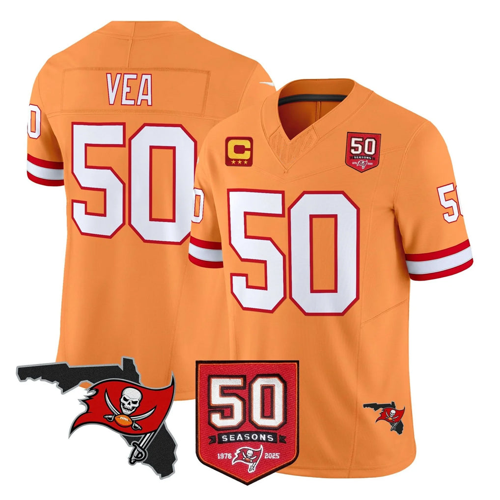TB.Buccaneers #50 Vita Vea Player Orange 50th Season Vapor Limited Home Game Qdoa Stitched Jerseys