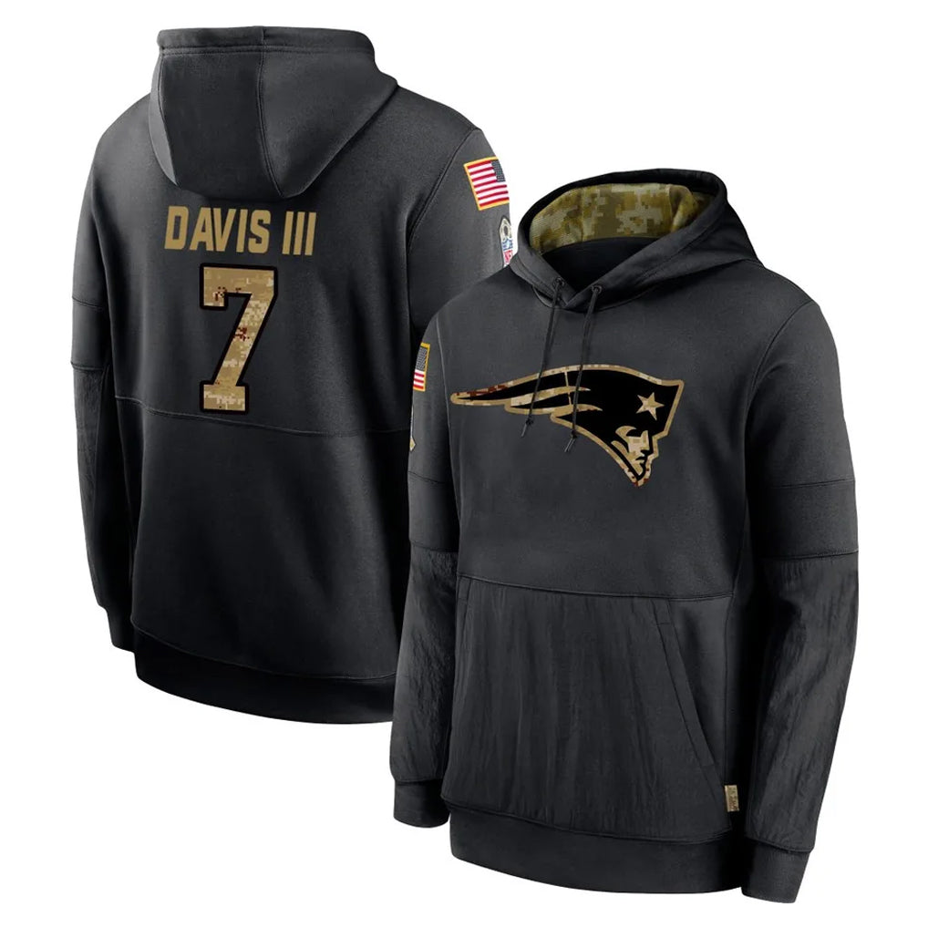 NE.Patriots #7 Carlton Davis III Player Black Salute to Service Hoodies Limited Game Qdoa Stitched Jerseys
