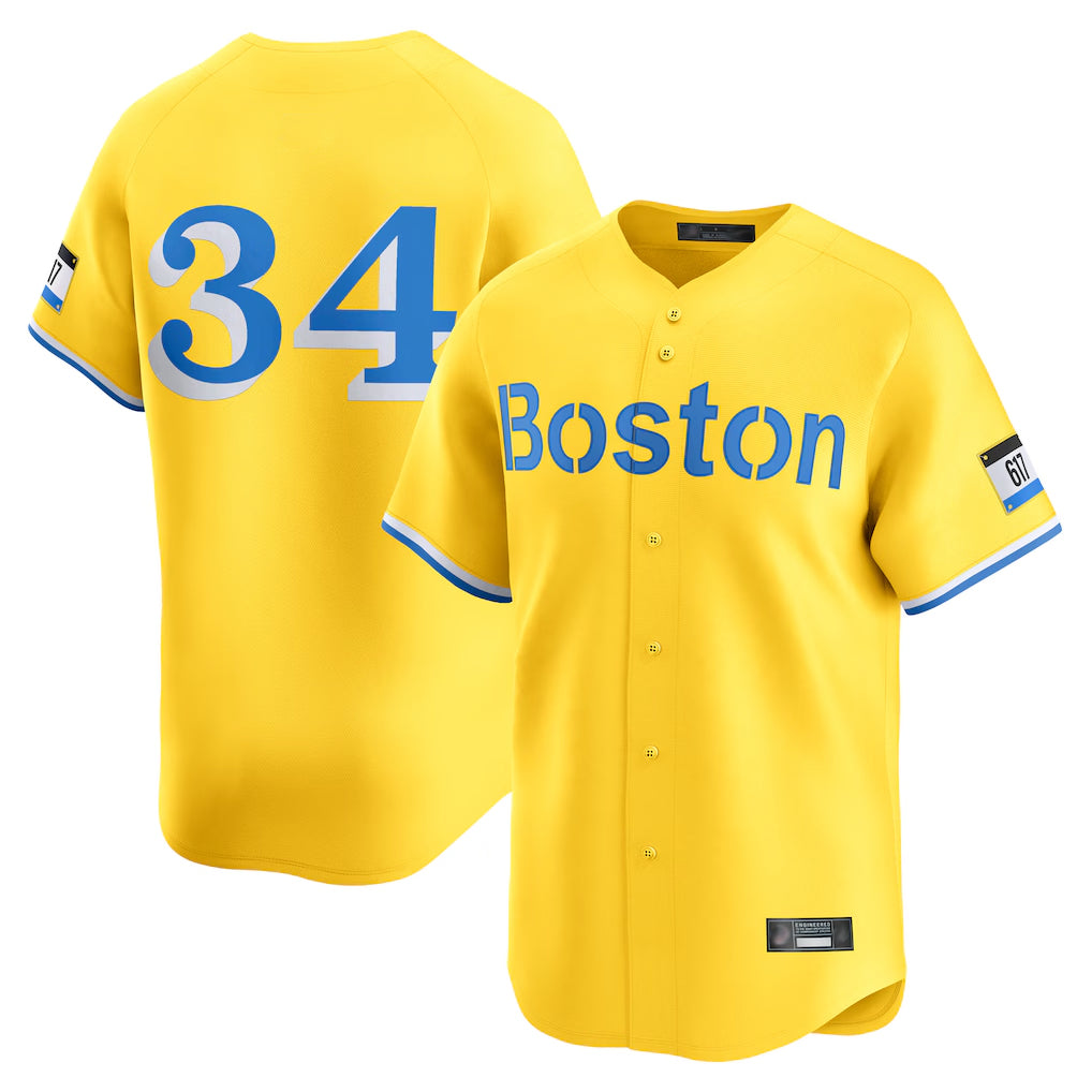 B.Red Sox #34 David Ortiz Player Yellow Limited Home Game Qdoa Stitched Jerseys