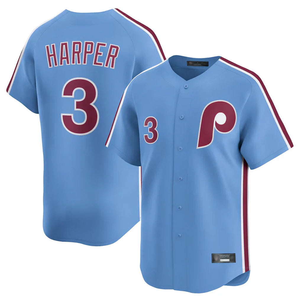 P.Phillies #3 Bryce Harper Player Light Blue Home Limited Qdoa Stitched Jerseys