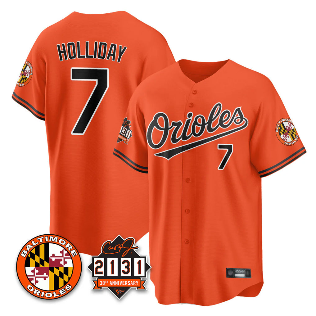 B.Orioles #7 Jackson Holliday Player Orange 30th Anniversary of 2131 Home Game Qdoa Stitched Jerseys
