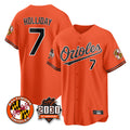 B.Orioles #7 Jackson Holliday Player Orange 30th Anniversary of 2131 Home Game Qdoa Stitched Jerseys
