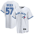T.Blue Jays #57 Shane Bieber Player White Game Qdoa Stitched Jerseys