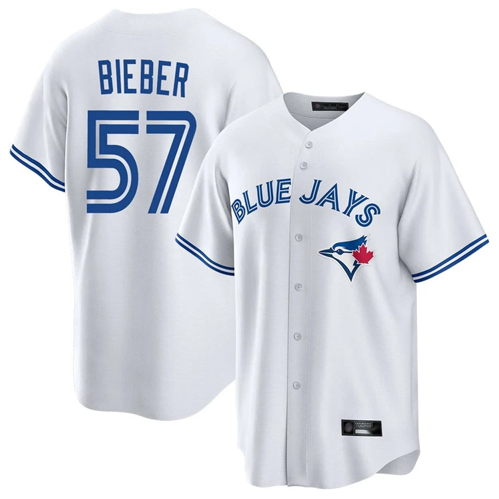T.Blue Jays #57 Shane Bieber Player White Game Qdoa Stitched Jerseys