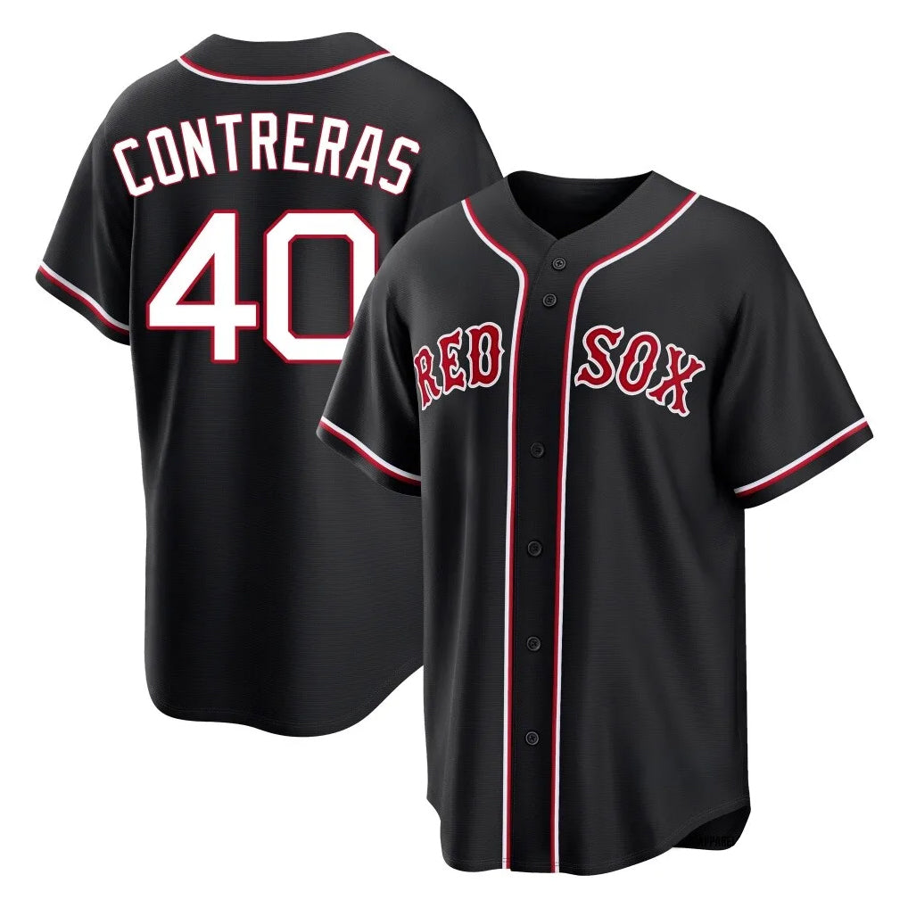 B.Red Sox #40 Willson Contreras Player Black Out Home Game Qdoa Stitched Jerseys